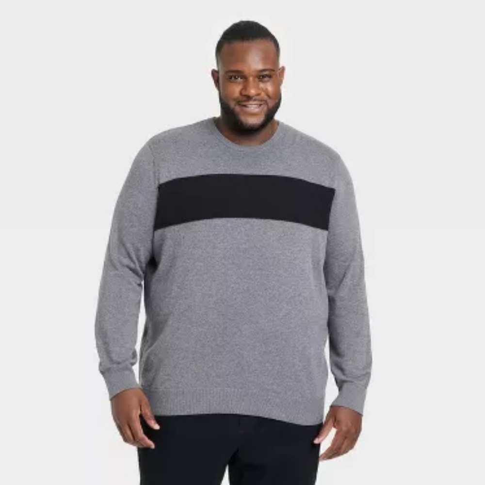 Men's Big & Tall Striped Crew Neck Pullover - Goodfellow & Co™ Charcoal Gray 4XL